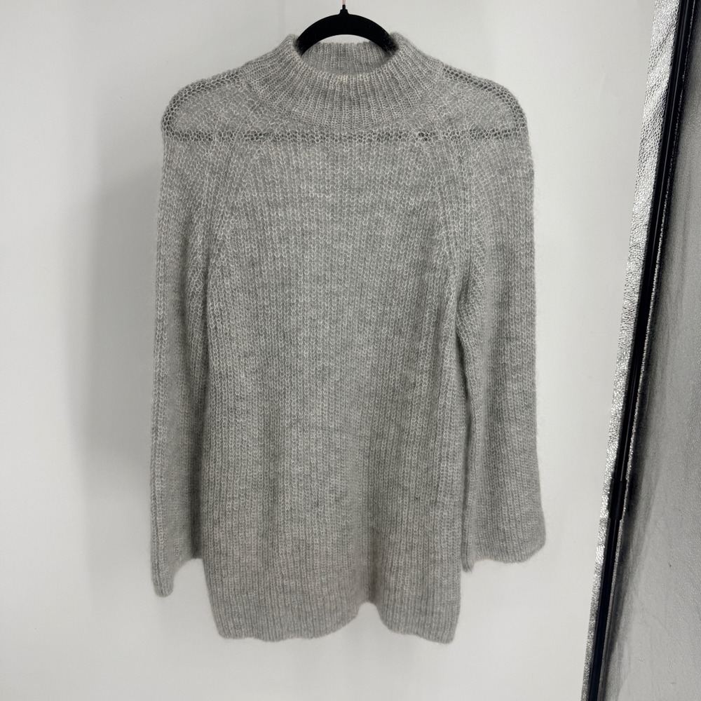 COS Gray Mohair Wool Blend Mock Neck Longline Sweater Tunic 04322184 Small